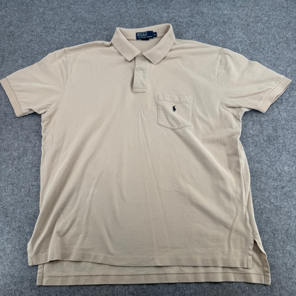 Polo Ralph Lauren Polo Shirt Mens XL Classic Tan Beige Pocket Pique Cotton